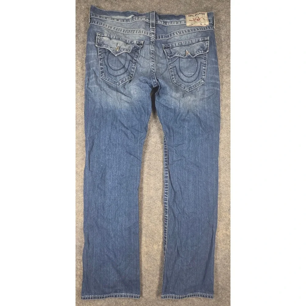 True Religion Ricky Flap SN Wave Runner Blue Straight Jeans Mens 38